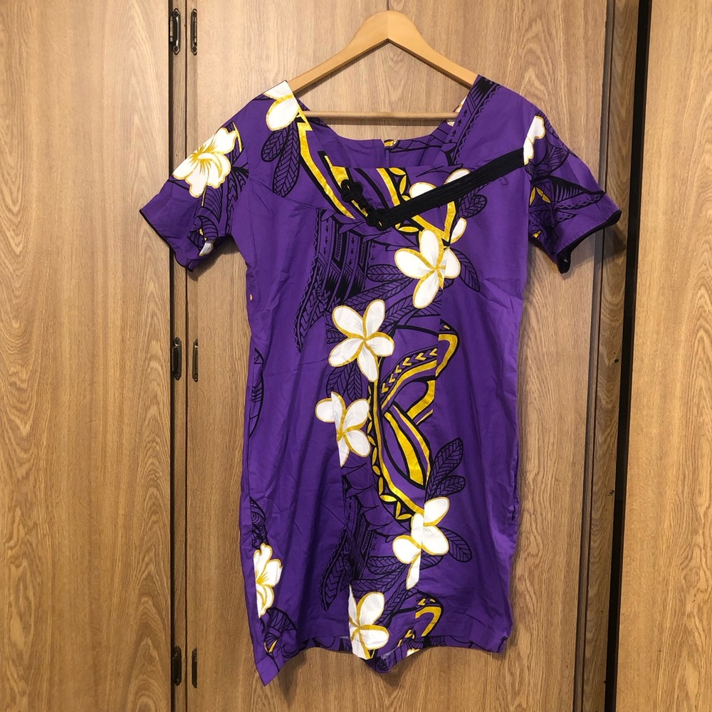 Hawaiian Purple Floral Mini Dress
